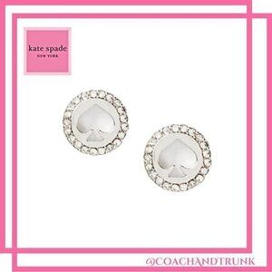 KATE SPADE Spot The Spade Silver Pave' Halo Spade Stud Earrings Dust Bag NWT